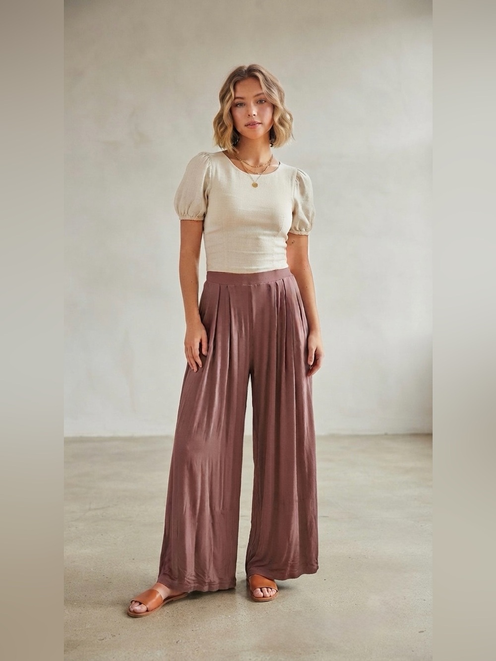 Women’s Dark Brown Self-Double Layer Wide Leg Pants Small